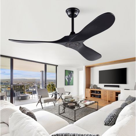 Ventilatore da soffitto nero in legno 132 cm, telecomando, 6 velocità FloraGrace (1/5)