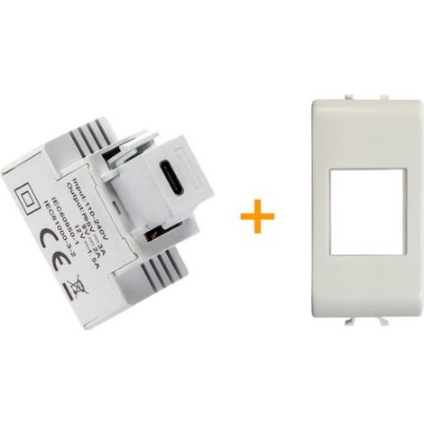 Fanton caricatore 1 USB-C 3A Ricarica rapida 18W da incasso Gewiss Chorus Bianco Satinato - 82901
