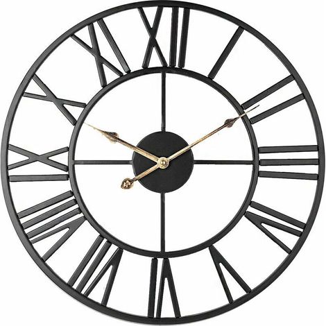 Silent wall clock, 40cm vintage metal skeleton clock, (black gold) (1/5)