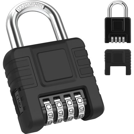 1 Cadenas à Combinaison 4 Chiffres Acier Inoxydable Étui Silicone Antirouille pour Portail Clôture Bagage
