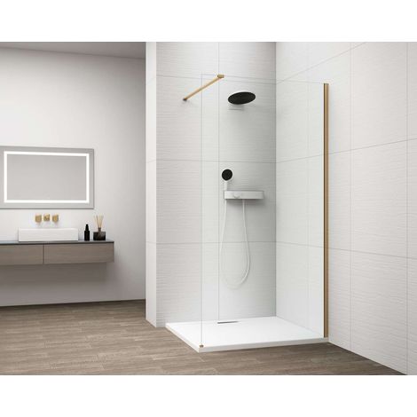 Polysan Esca - Walk-In-Duschwand 90 x 210 cm, Antidrop, Glas klar/mattgold ES1090-04 (1/5)