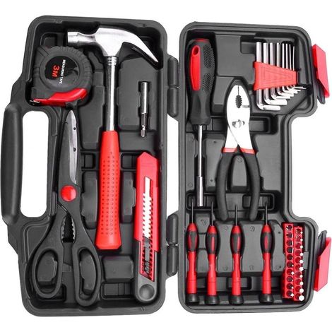 Ensemble d'outils à main de bricolage de 39 pièces, boîte à outils de réparation à domicile avec boîte de rangement, outils mécaniques de bricolage pour la réparation quotidienne, parfait pour une uti (1/5)