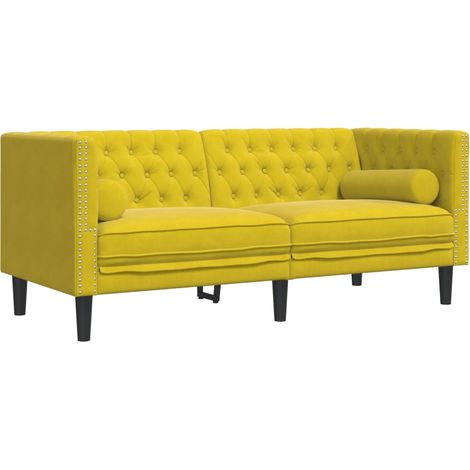 vidaXL Divano Chesterfield con Rinforzi 2 Posti Giallo in Velluto (1/5)