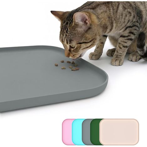 Non Slip Silicone Dog Food Mat, Waterproof Dog Bowl Mat with Raised Edge, Easy to Clean (Grey, 45 x 30 cm) (1/5)