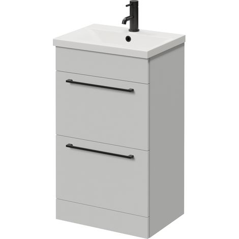 Napoli 390 Gloss Grey Pearl 500mm 2 Drawer Vanity Unit with Glide Basin - 500mm - Matt Black 320mm Handle