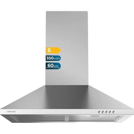 Campana piramidal bolero flux pt 605500 inox a++ de 60cm de ancho, acabado inox, succión 550m3/h, motor 70w, clase a++, control táctil, 3 niveles de potencia, booster, luz y filtro de carbono.