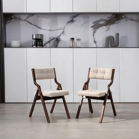 Chaises pliantes en bois avec coussin de velours beige lin lot (1/5)