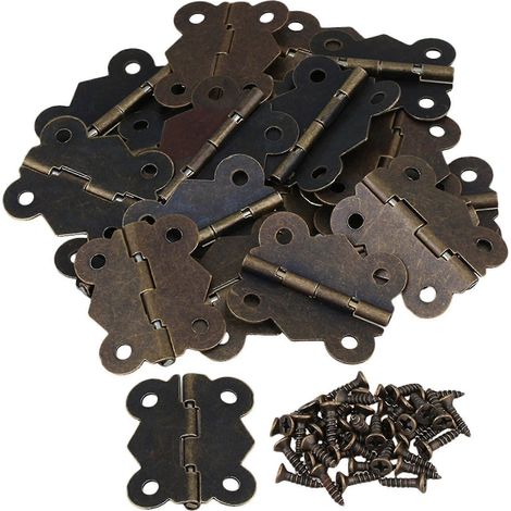 20 charnières papillon miniatures vintage en fer bronze pour portes de placard (1/5)