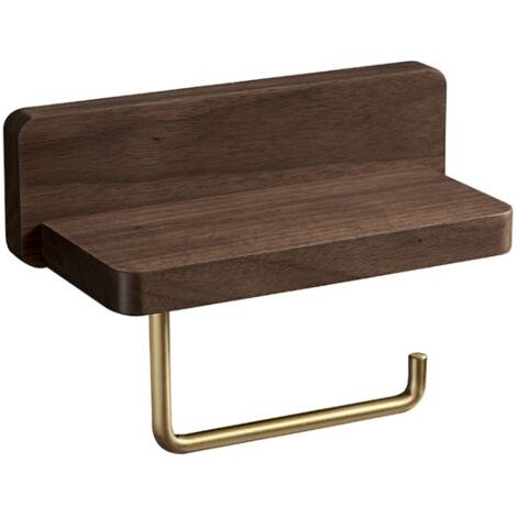 (10x20 CM)Porte Papier Toilette Double Installation Bois Massif Hêtre Dérouleur Support Papier WC Mural Auto-adhésif Coins Arrondis Porte Rouleau Décor Salle de Bain Noyer noir (1/5)