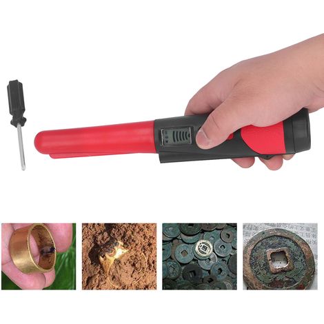 Détecteur de métaux portatif avec écran LCD, détecteur de trésors en or avec fonction lampe torche, rouge. (1/5)