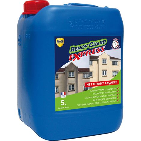 Guard Industrie – Nettoyant façades concentré surpuissant tous matériaux – Action immédiate contre salissures tenaces – Rendement 3 à 6m²/L – Conditionnement 5L