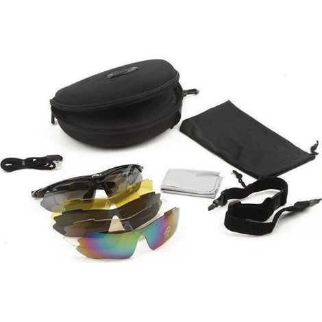 Lunettes de cyclisme polarisées légères à monture noire et 5 verres, adaptées à la course à pied et à la pêche en extérieur. (1/5)