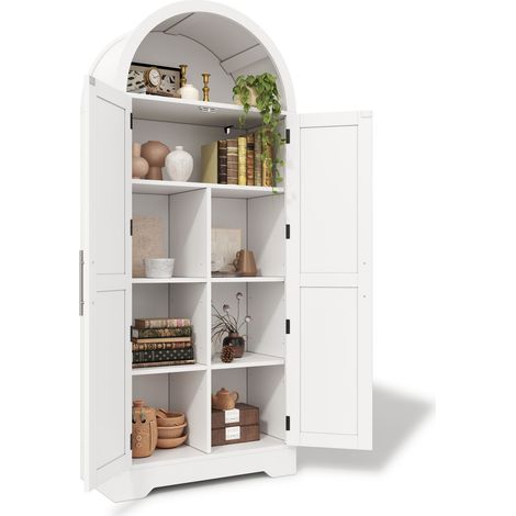 ELVMI Vitrina con Puertas, Estantes Regulables y Parte Abierta, Mueble de Almacenaje, 70 x 35 x 170 cm (1/5)