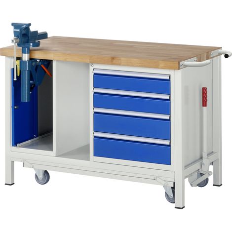 Rau Werkbank mit Fahrgestell 8185-6, B1250xT700xH880mm, 4x Schublade-TA, 1xSSK (1/5)