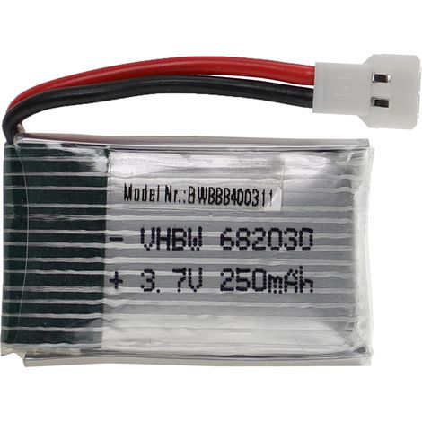 vhbw Battery compatible with XH 2.54 2P Plug for Model Making Device e.g. Racing Car, Helicopter (250mAh, 3.7 V, Li-polymer, 33 x 20 x 8.5 mm) (1/3)