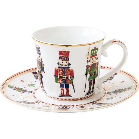 EasyLife Tazza The Nutcracker 200 Ml con Piattino Soldatini Bianca Rossa (1/2)