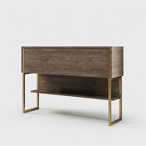 Moderne hängende Wohnzimmervitrine aus Holz und Metall Luxe Noce in Nussbaumoptik - Gold (1/5)