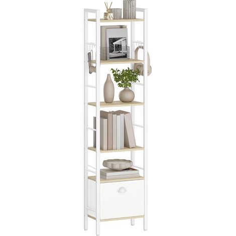 Bibliothèque, Bibliothèque Verticale à 6 Niveaux avec 1 Tiroir, Étagère Ouverte, Meuble de Rangement, Convient à l'étude, Salon, Chambre, Cuisine, Beige Chêne (1/5)