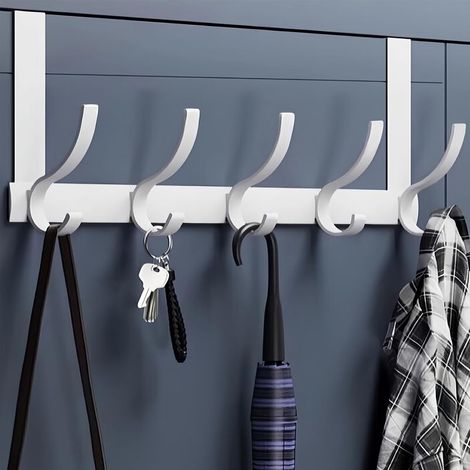 Türhänger-Garderobe, Türhaken mit 6 Haken, Türhaken, Türschwellenhaken für Küche, Schlafzimmer (Weiß - 5 Haken) (1/4)