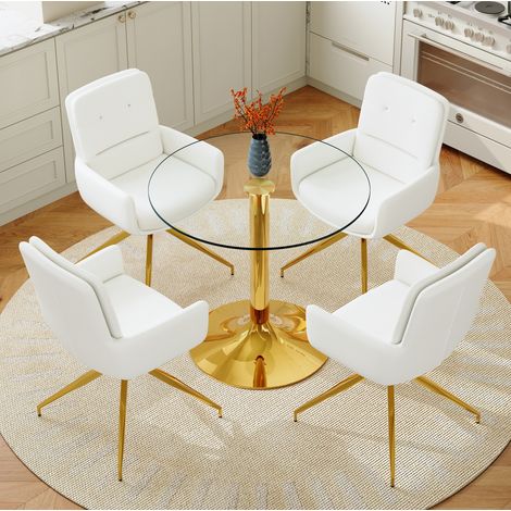 Conjunto mesa comedor redonda 4 sillas cristal OKMYHOME (1/5)