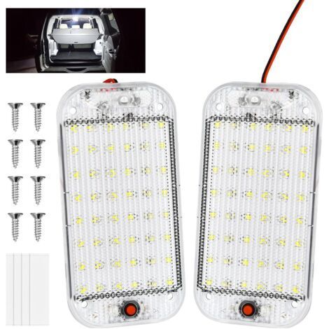 Barre de Lumière Intérieure à LED, 2PCS 48LED 12V Barre Lumineuse Intérieure 10W, avec Interrupteur on/Off, 800LM Blanche Barre de Bande Lampe pour Voiture/Camion/Camping-Car/Bateau/Van (1/5)