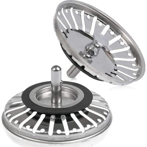 Crépine d'évier en acier inoxydable - Lot de 2, diamètre 84 mm, bouchon pour évier de cuisine/salle de bain (1/5)