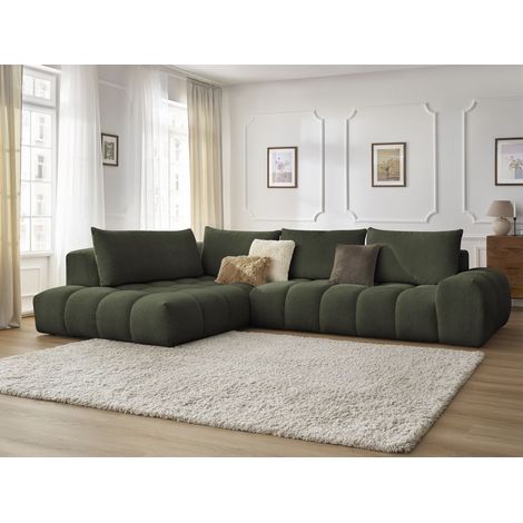 Bobochic – Canapé d'angle fixe 4 places – Longueur 352cm – Tissu chiné vert – Style moderne et cosy – Accueil moelleux et confort optimal (1/5)