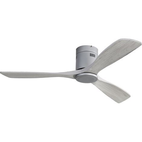 Deckenventilator, 132 cm, flächenbündig montiert, 3 Flügel aus Massivholz, Fernbedienung, Gleichstrommotor, leise, für Wohnzimmer, Grau
