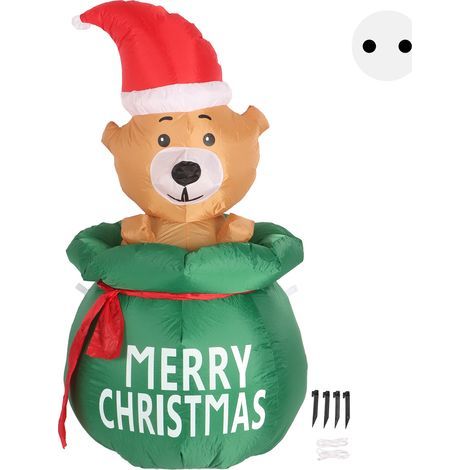 1.5m Inflatable Christmas Bear, Cute Bear in a Gift Bag with LED Light, Inflatable Garden Decoration, 220V EU Plug (1/5)
