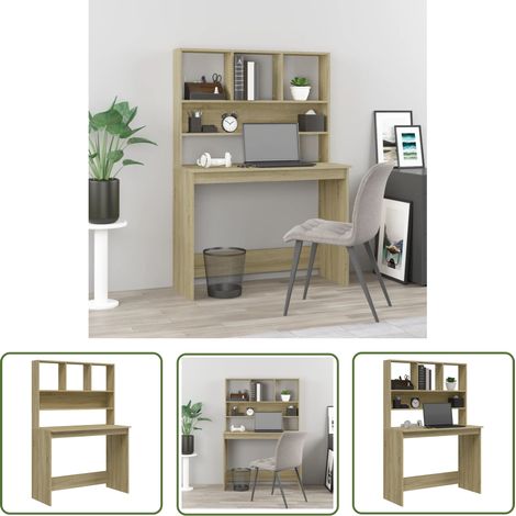 The Living Store Bureau avec étagères Chêne sonoma 102x45x148 cm - Bureau En Bois - Bureau D'étude - Meuble De Bureau - Bureau Moderne - Bureau Chêne (1/5)
