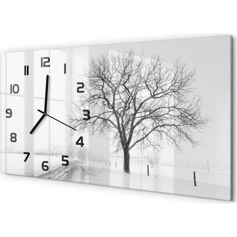 Horloge Murale Originale 60x30 cm Verre Trempé Cadeau Maison Moderne Arbre en hiver (1/5)