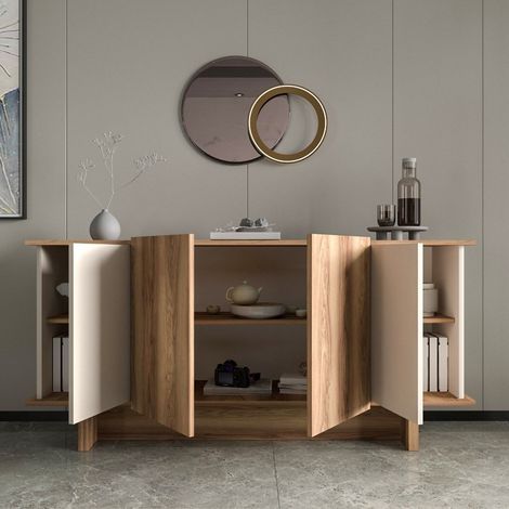 Sideboard Coste, Kommode 3 Regale, 6 Fächer, 4 Türen, 180x40x81h cm Eiche Braun (1/5)
