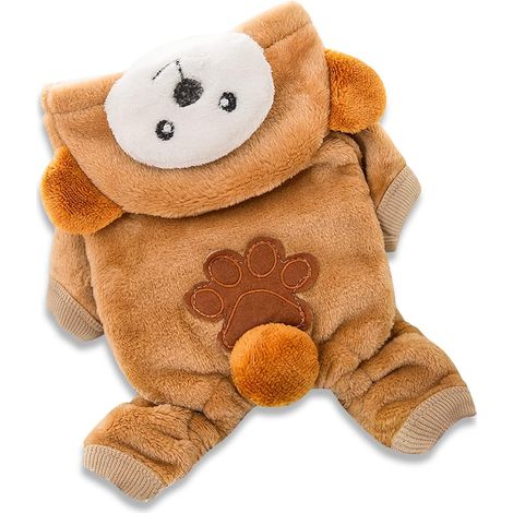 Overall für kleine Hunde, süße Haustierkleidung, warmer Wintermantel für kleine und mittelgroße Haustiere, Welpenmäntel (L, Braunbär)