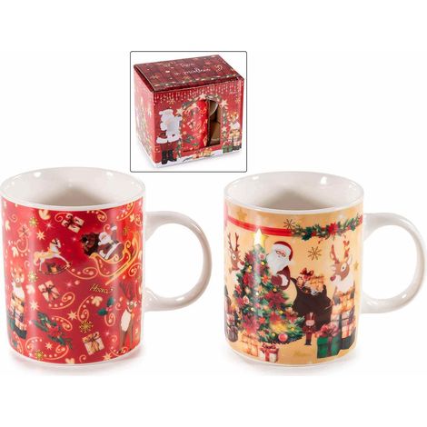 Tazze di Natale in porcellana con fantasia vintage natalizia e dettagli dorati in confezione regalo, set da 6 pezzi, Ø 8,5 cm x 9,5 H
