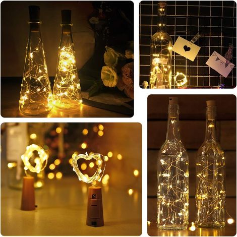 MINKUROW Luz De Botella Led, Luces De Botella De 2 M, Alambre De Cobre Flexible, Tapón De Corcho De Luz De Botella, Para Carnaval, Boda, Navidad, Blanco Cálido, 6 Piezas (1/5)