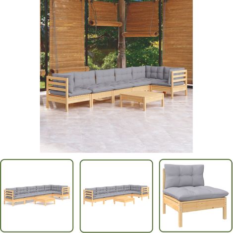 Salon de jardin 7 pcs - Canapé de jardin - Ensembles de Meubles d'exterieur - avec coussins gris Bois de pin Chic-393358 (1/5)