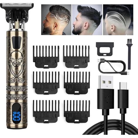 Tondeuse cheveux pour homme, position T-Zero, avec écran LED, barbier, IPX7, 6 peignes (1,5 – 9 mm), rechargeable par USB (1/5)