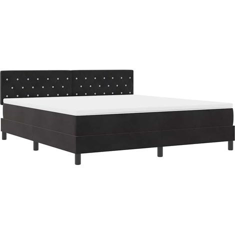 Lit à ressorts avec matelas Noir 180 x 200 cm tissu