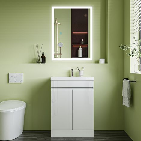 800x600mm Bathroom White Vanity Unit With Storage SpaceSoft Close DoorsArtificial Stone Basin (1/5)