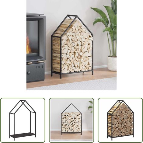 Bois de chauffage - Portant de bois chauffage noir 60x25x90 cm (1/5)