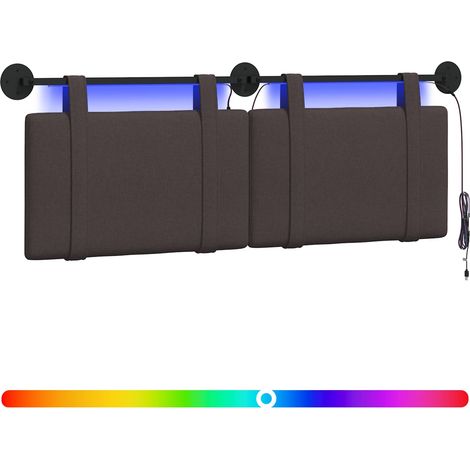 Hanging Headboard with LED Light Dark Brown Fabric vidaXL