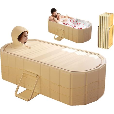 Baignoire Pliable Pour Adultes, Bain D'Eau Glacée Et Chaude 2 En 1 Baignoire Autoportante Portable De 150x55x50 cm D'épaisseur Pour Douche Avec Couvercle Mini Piscine Pour Bain De Glace Spa (1/5)