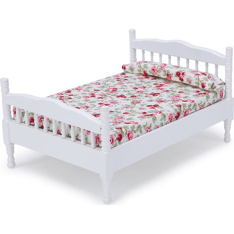 Lit de Poupée Miniature 1:12 Blanc pour Maison de Poupées - Meuble Chambre Accessoire Jouet (1/5)