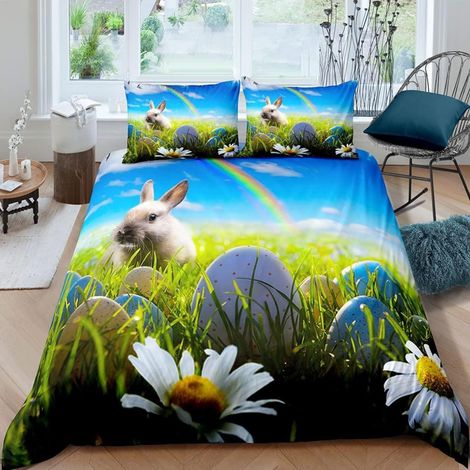 Bettwäsche-Set 220x240 cm 3-teilig mit 3D-Osterhasen-Motiv aus Mikrofaser