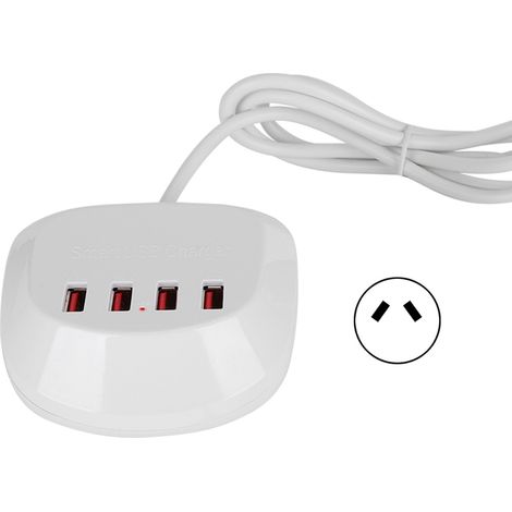 Chargeur USB intelligent 4 ports 20W avec câble pour voyage, prise AU, 100-240V (1/5)
