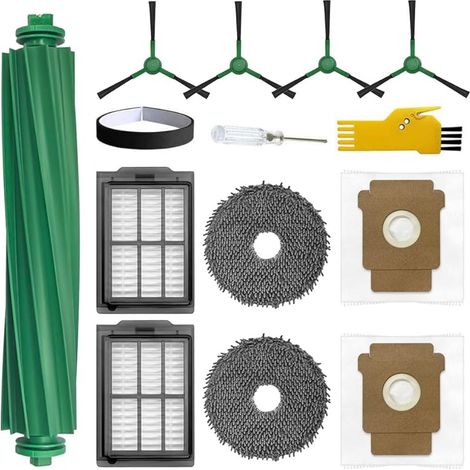 FOREHILLou Accessoires pour aspirateur Robot iRobot Roomba Plus 505 Combo & 405 Combo 12 Paquets 1 Brosse Principale, 2 filtres, 4 brosses latérales, 2 serpillières, 2 Sacs, 1 Bande de Pare-Chocs (1/5)