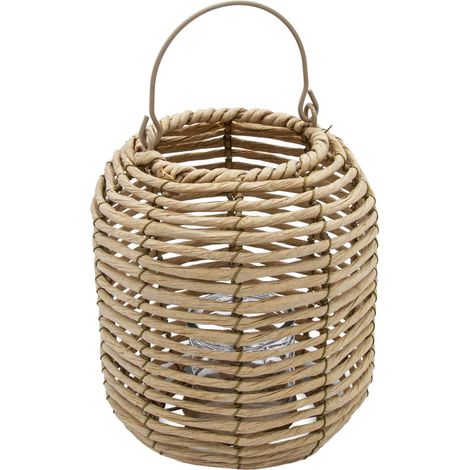 Rattan Windlicht rund natur mit Kerzenglas - 23 x 19 cm - Bast Laterne mit Bügel zum Hängen