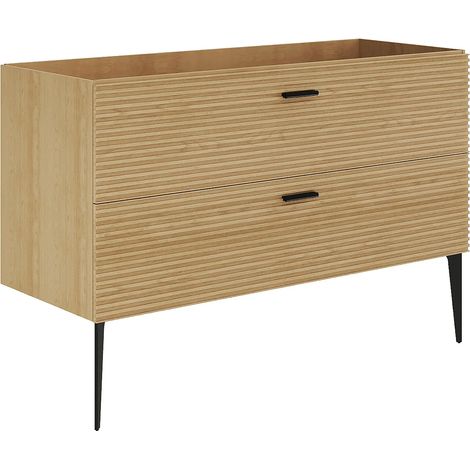 Meuble sous vasque strié sur pieds - 2 tiroirs - Naturel clair - 120 cm - SARONE (1/4)
