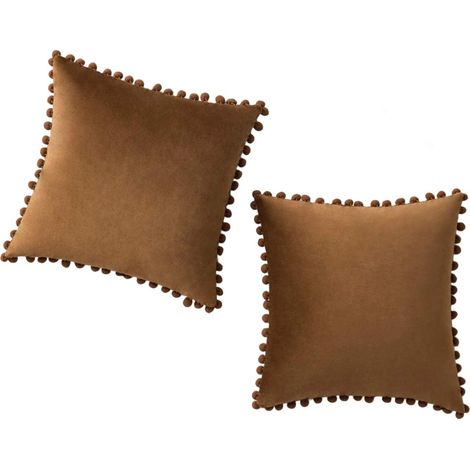 Housse De Coussin - Velours A Pompons - 45 x 45 cm - Vert Foncé - Pour Canape Chambre Voiture - Lot De 2 (1/5)