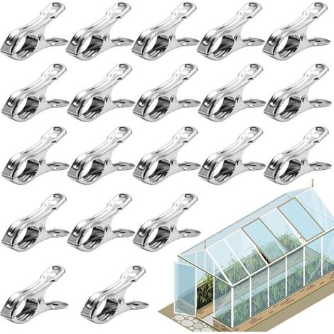 20 windbeständige Gewächshausclips aus Edelstahl, Gewächshauszubehör zur Reparatur wasserdichter Planen (1/4)
